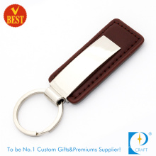 High Quality Novelty Branded Cheap Nickle Metal Brown Leather Key Ring From China